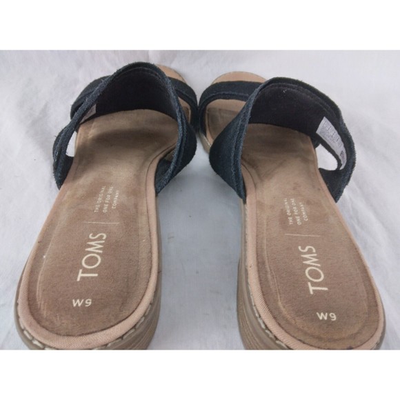 Toms Mariposa Sandals Black Suede Slip On 2 Strap Slide Shoes Womens Size 9 - Picture 7 of 9